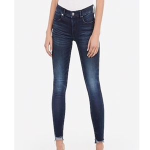 Express Mid Rise Denim Perfect RawHem Skinny Jean